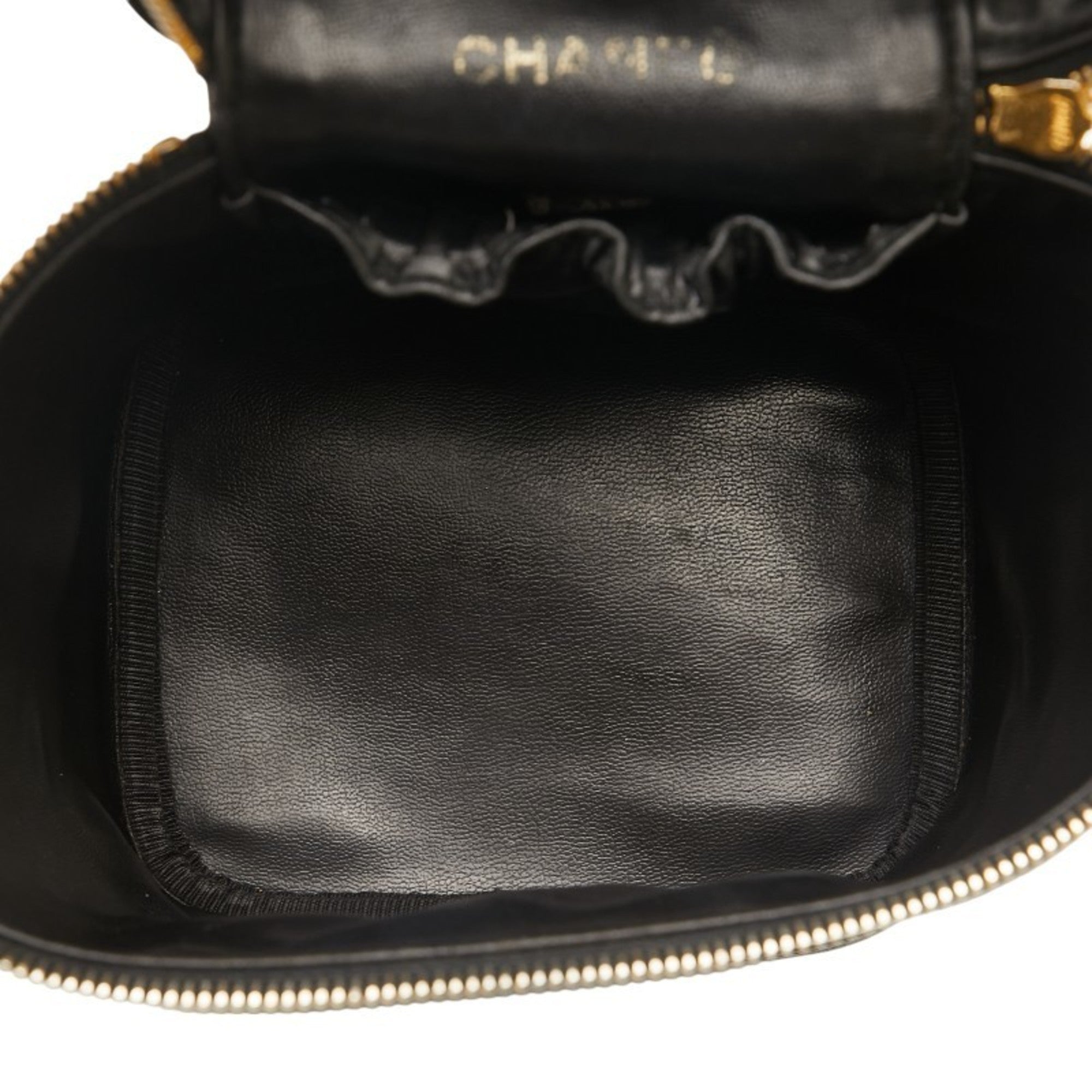 Chanel Caviar Skin Black Gold Caviar Leather Handbag Vanity Bag