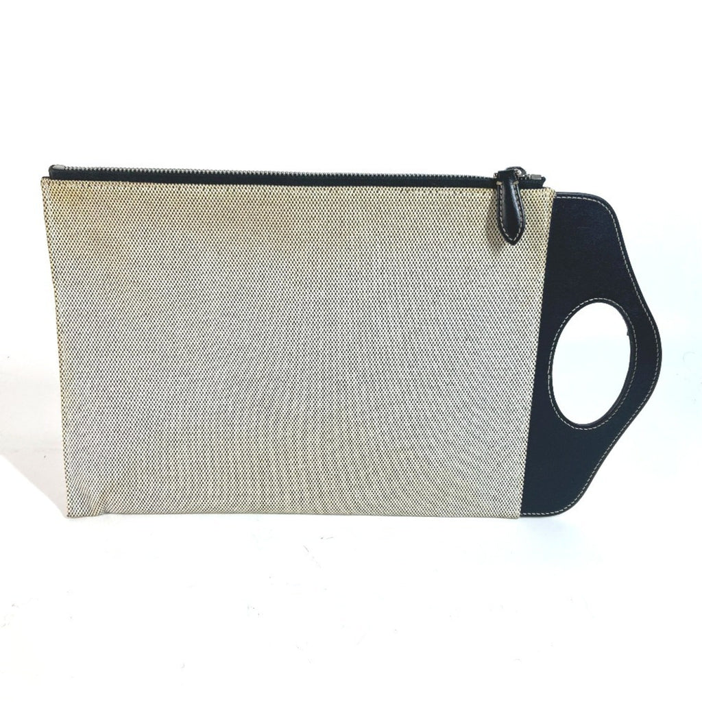 Burberry Black Gray Canvas Leather Clutch Bag Handbag