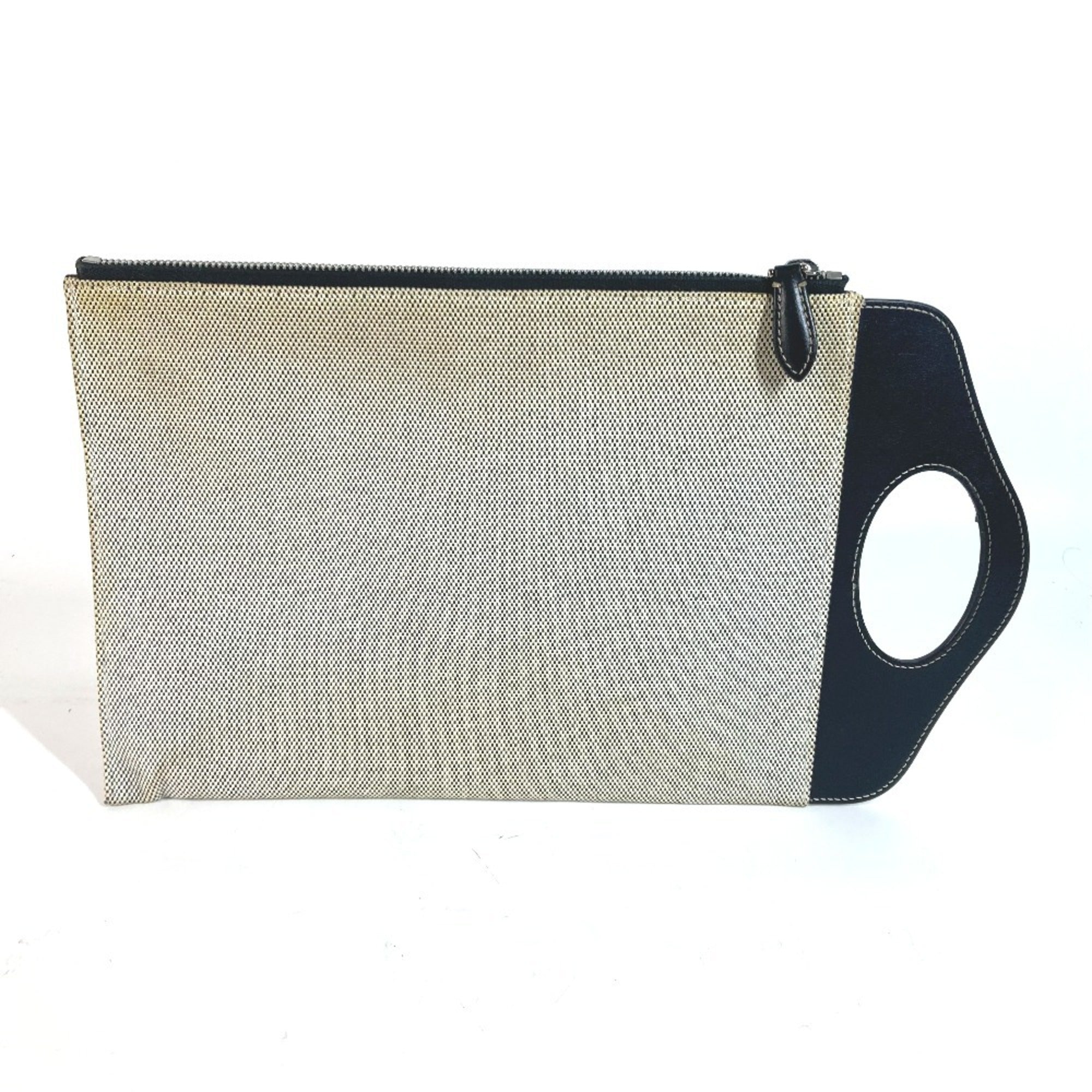 Burberry Black Gray Canvas Leather Clutch Bag Handbag