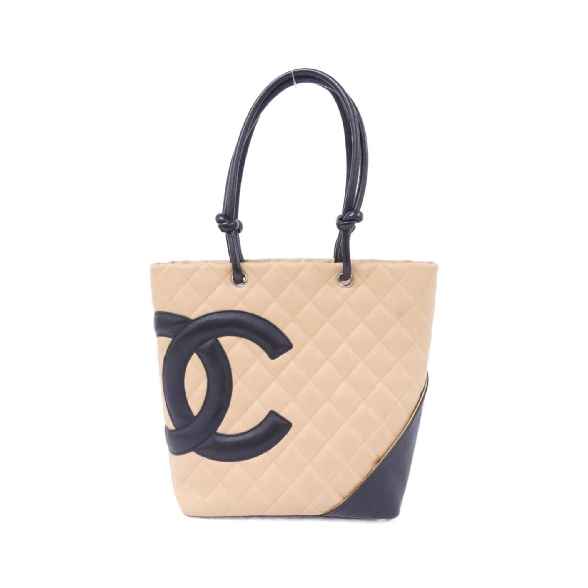 Chanel Beige Black Leather Handbag