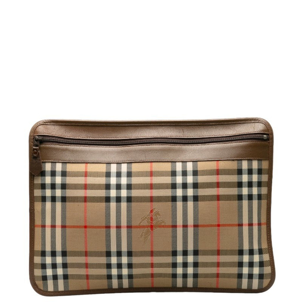 Burberry Beige Canvas Leather Clutch Bag