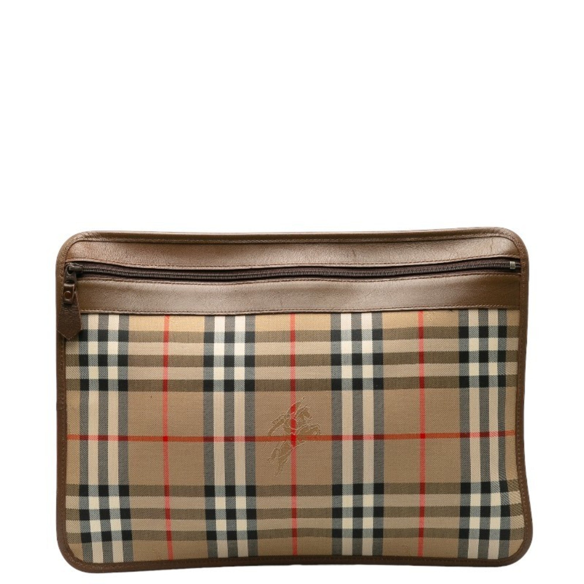 Burberry Beige Canvas Leather Clutch Bag