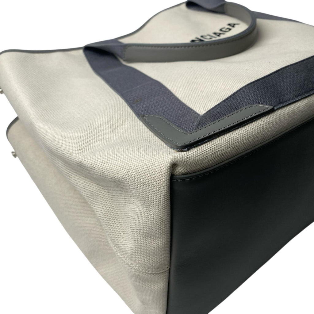 Balenciaga Gray Ivory Canvas Leather Handbag Tote