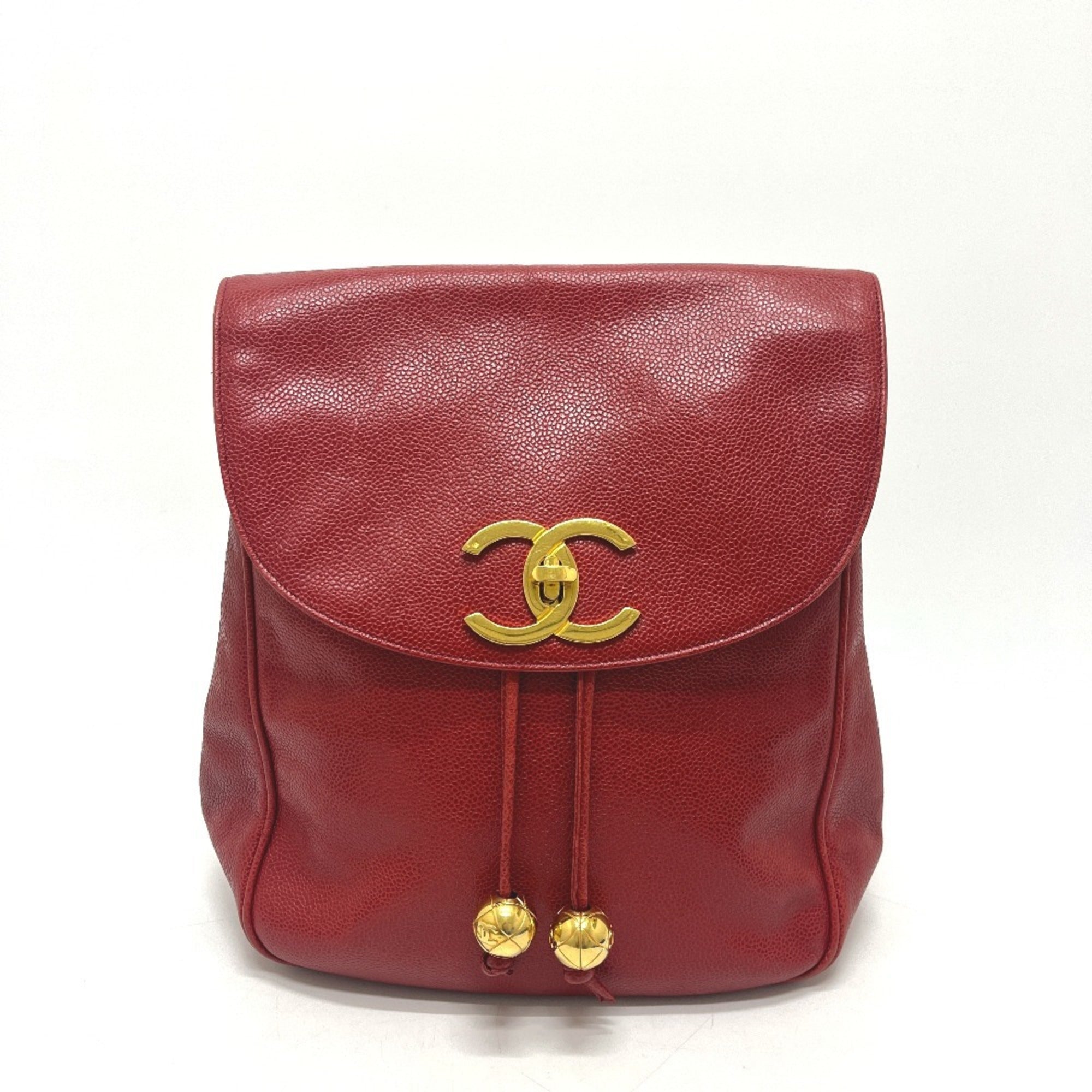 Chanel Red Color Grained Calfskin Backpack