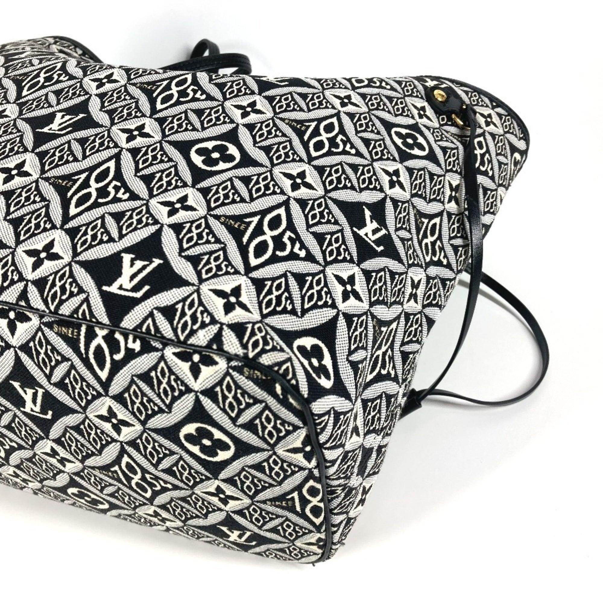 Louis Vuitton Black White Jacquard Leather Shoulder Bag Tote Bag