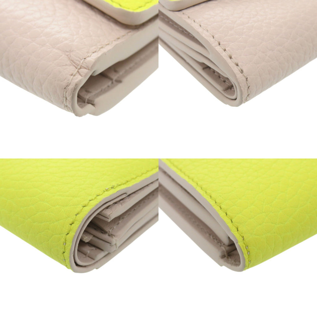 Louis Vuitton Beige Yellow Leather Wallet (Tri-Fold)