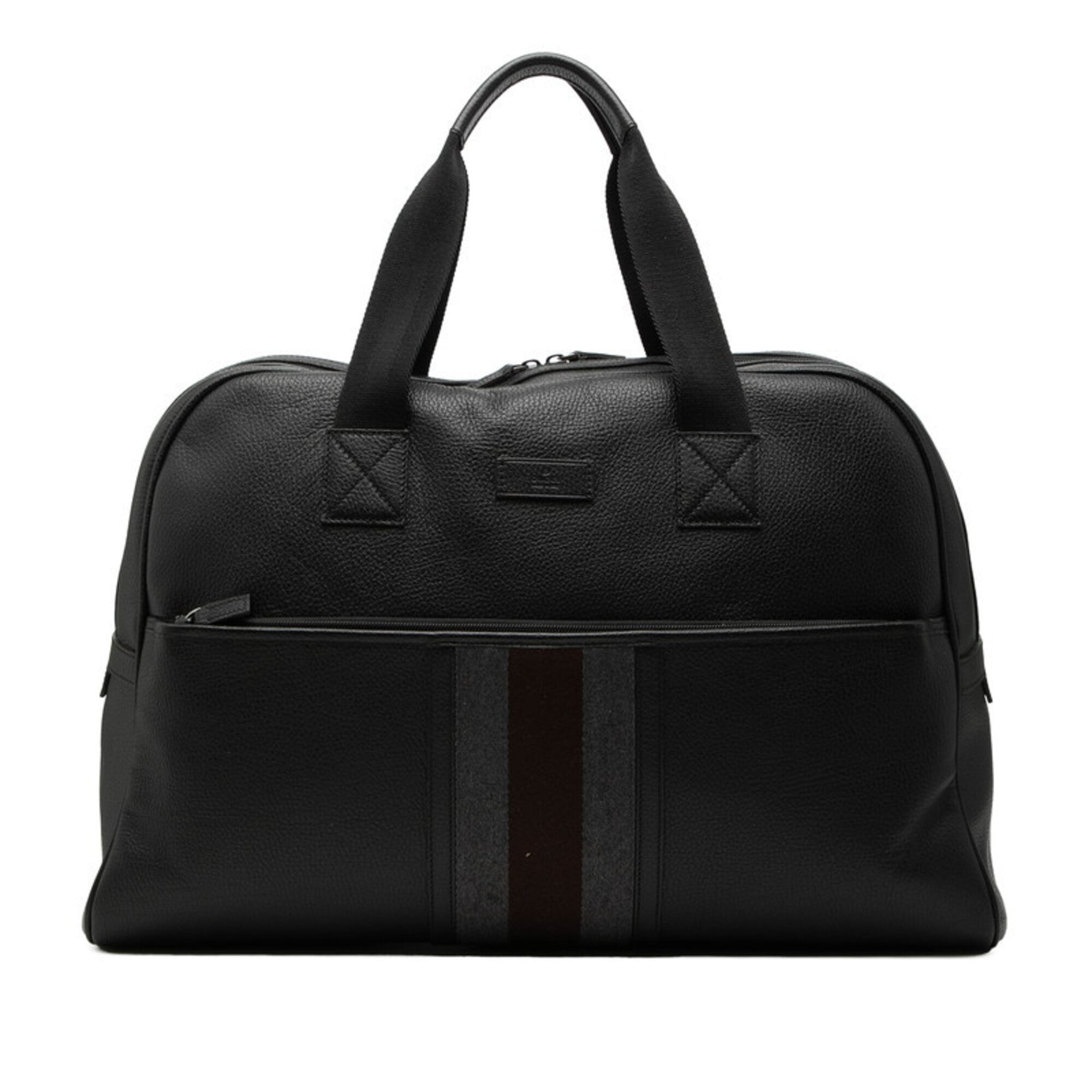 Gucci Sherry Line Black Gray Brown Leather Boston Bag (Pre-Owned)