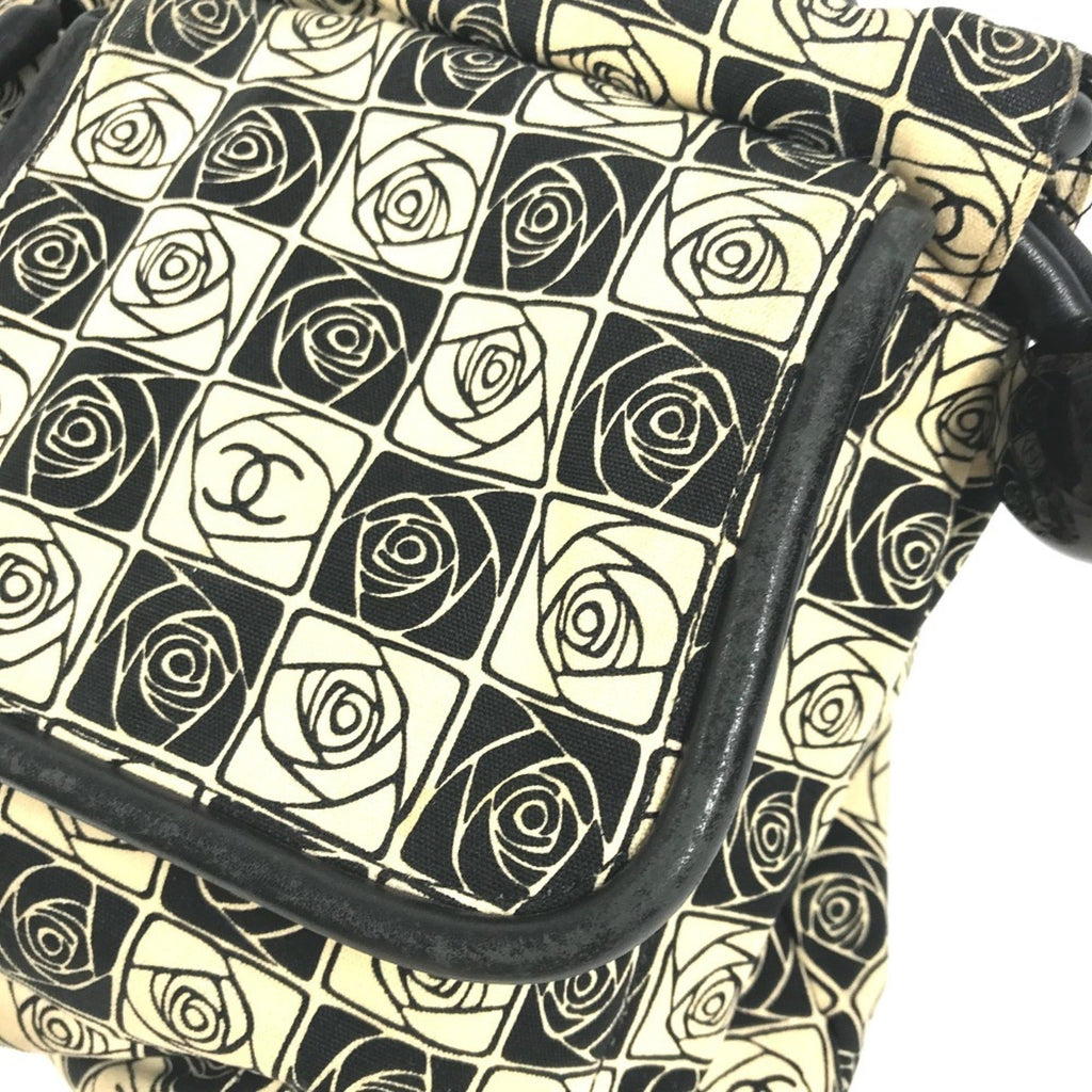 Chanel Camellia Black White Canvas Shoulder Bag Tote Bag