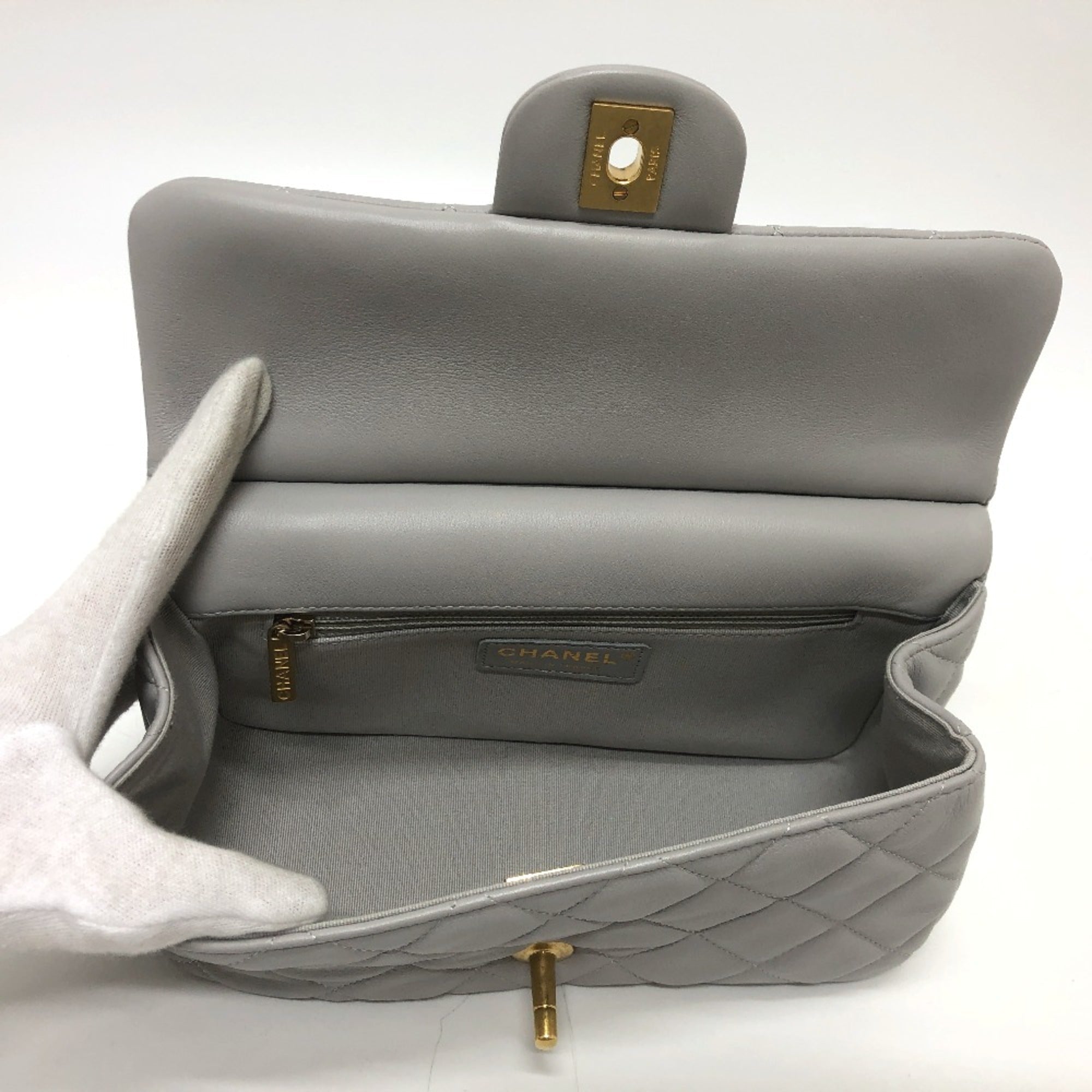 Chanel Gray Leather Shoulder Bag
