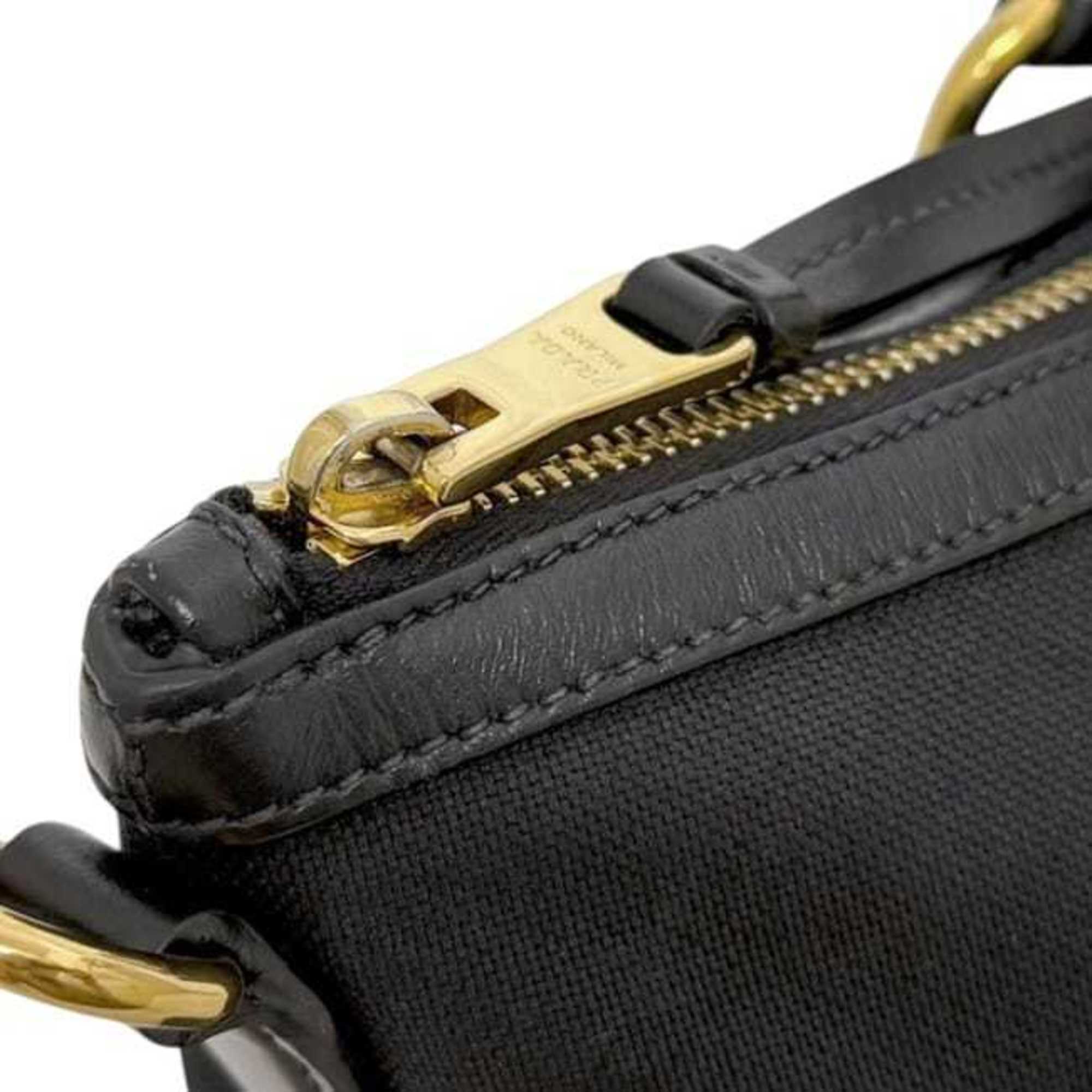 Prada Black Nero Canvas Jacquard Leather Shoulder Bag Tote Bag