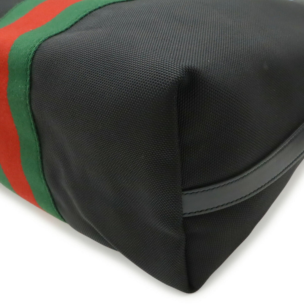 Gucci Sherry Line Black Green Red Color Nylon Canvas Leather Shoulder Bag Tote Bag (Pre-Owned)