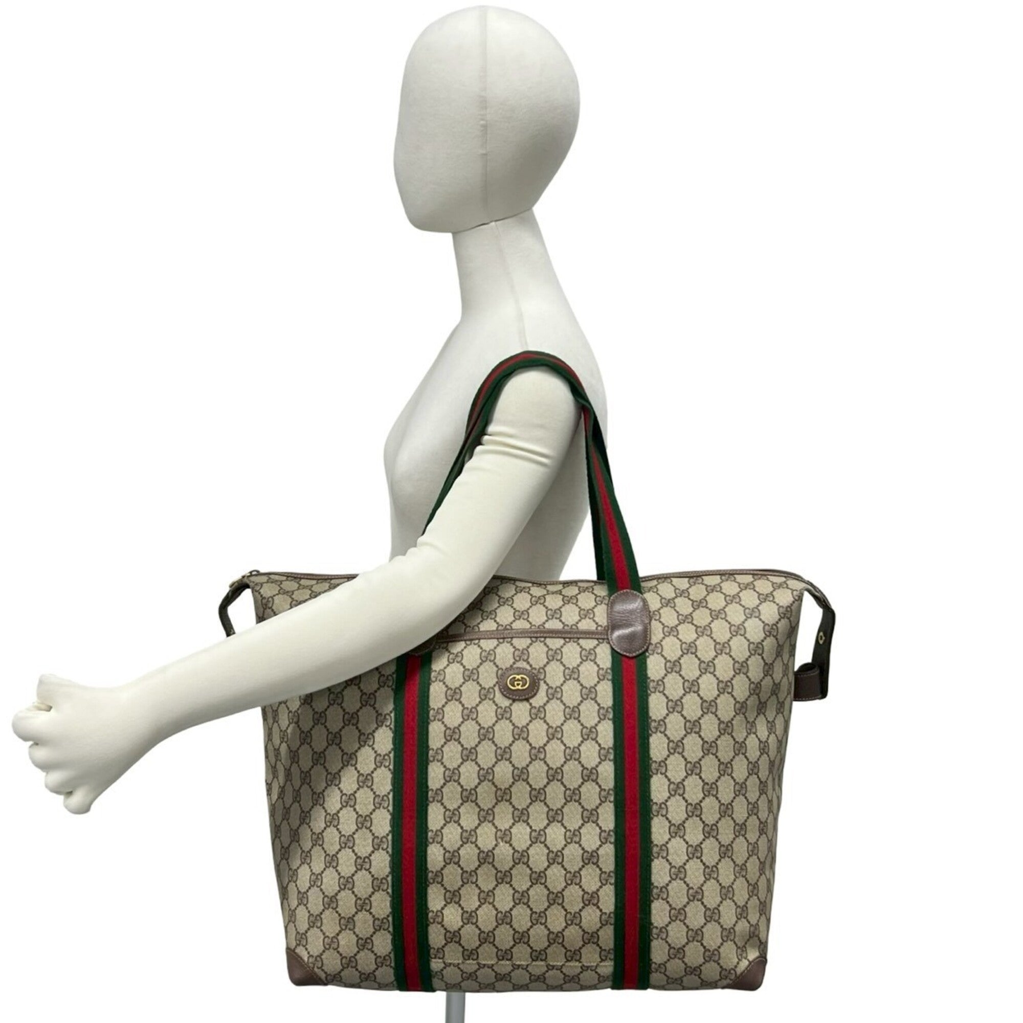 Gucci Brown Green Red Color Pvc Leather Boston Bag Tote Bag (Pre-Owned)