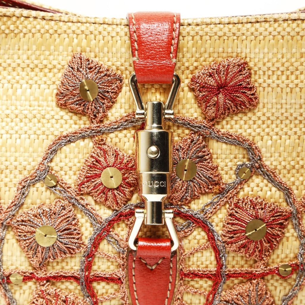 Gucci Jackie Beige Straw Raffia Shoulder Bag (Pre-Owned)