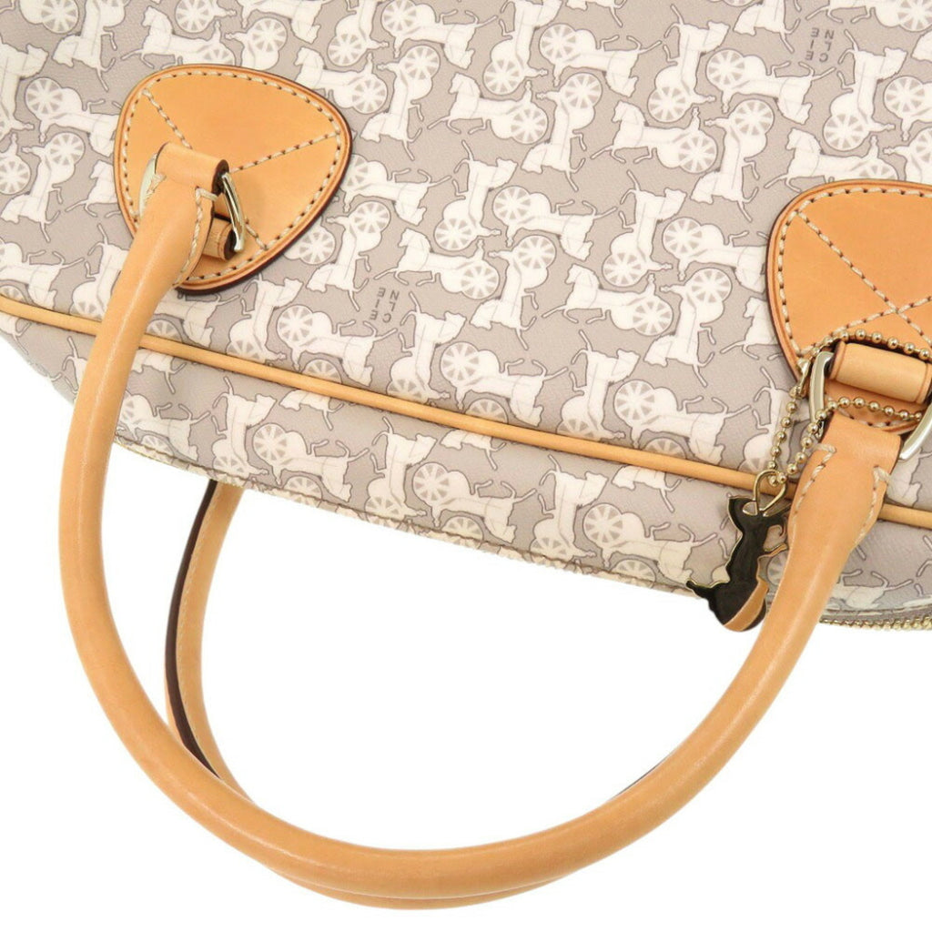 Celine Beige Gray White Pvc Leather Boston Bag Handbag
