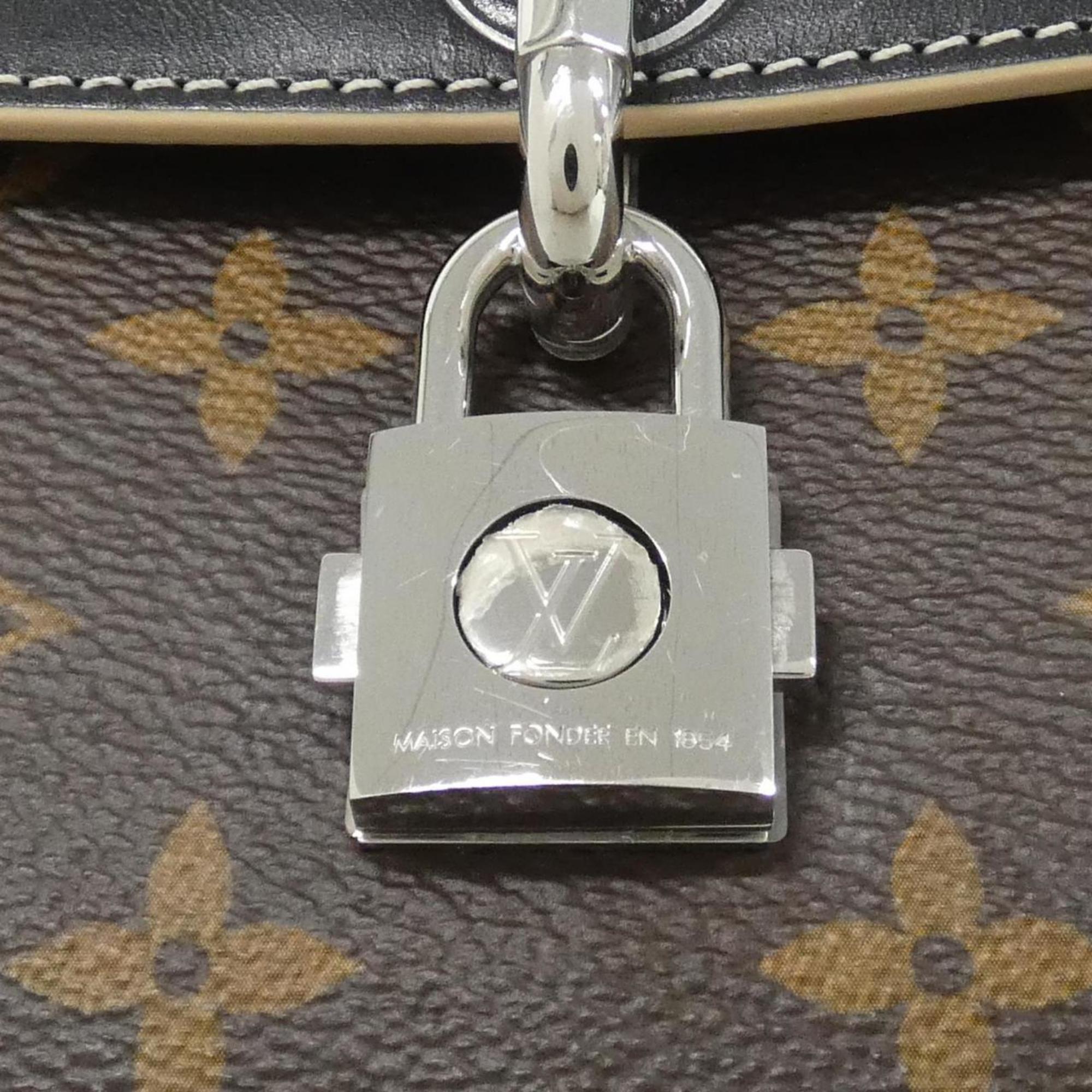 Louis Vuitton Black Brown Coated Canvas Leather Handbag
