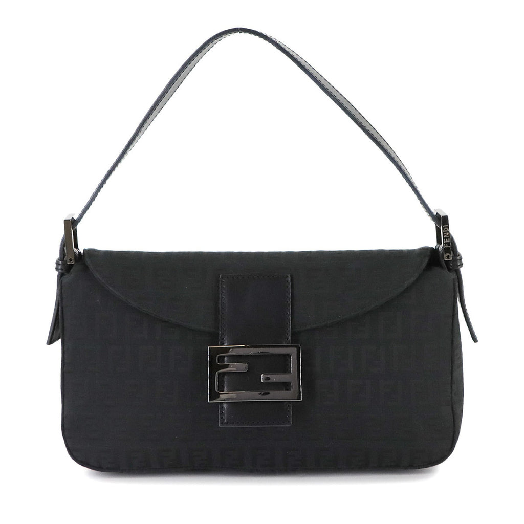 Fendi Black Canvas Leather Baguette Bag Shoulder Bag