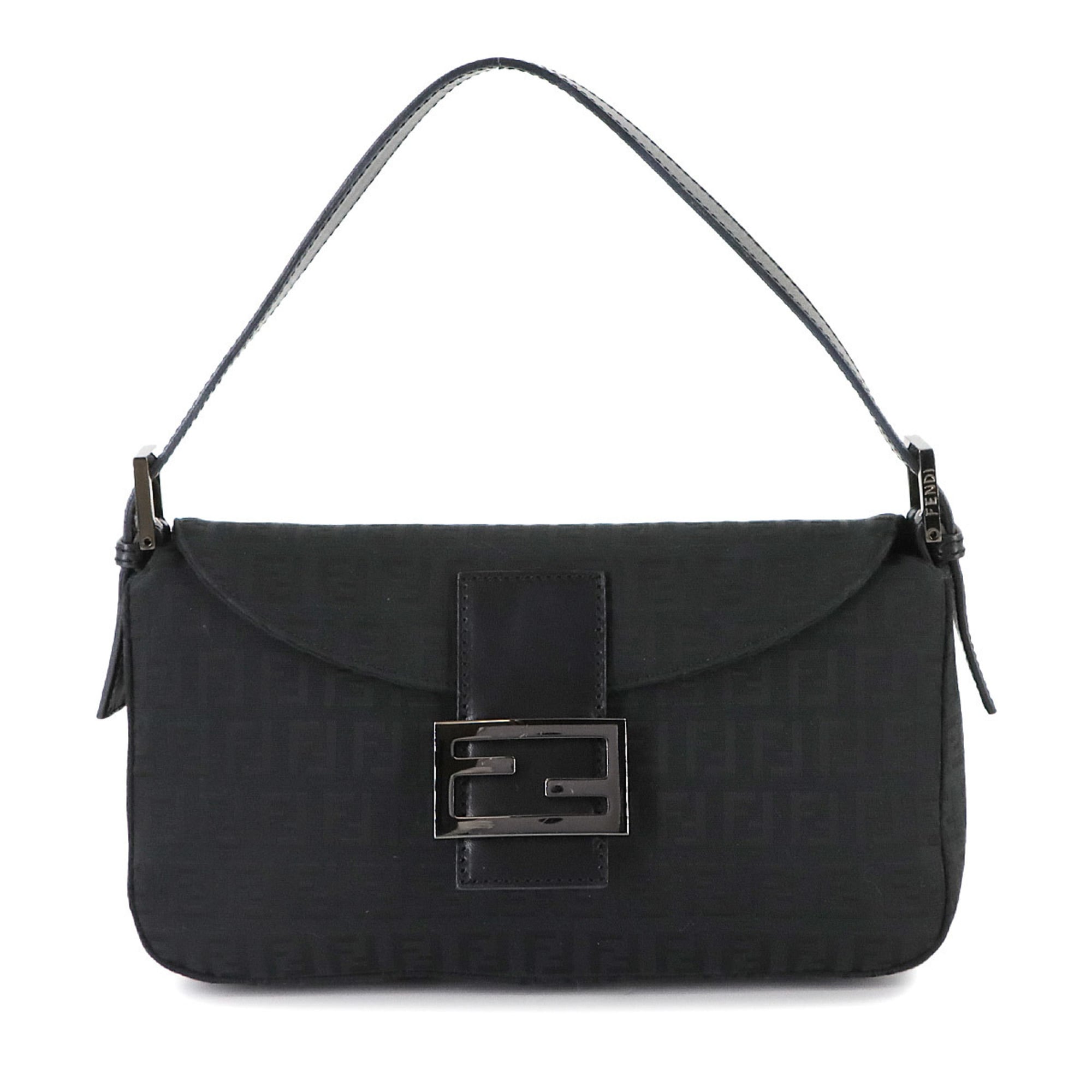 Fendi Black Canvas Leather Baguette Bag Shoulder Bag