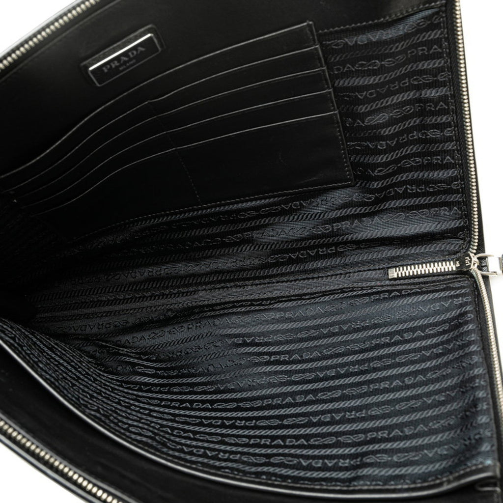 Prada Black Saffiano Triangle Clutch Bag