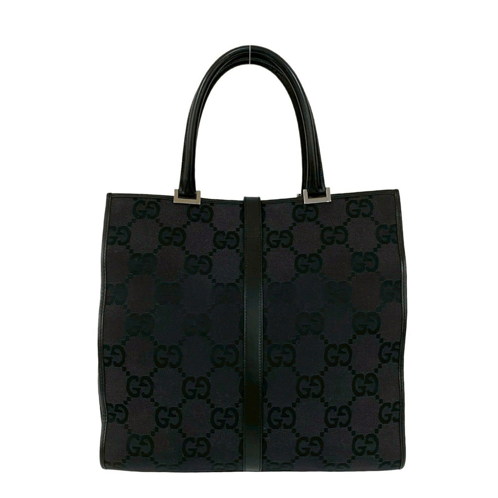 Gucci Black Gray Canvas Leather Handbag Tote Bag (Pre-Owned)