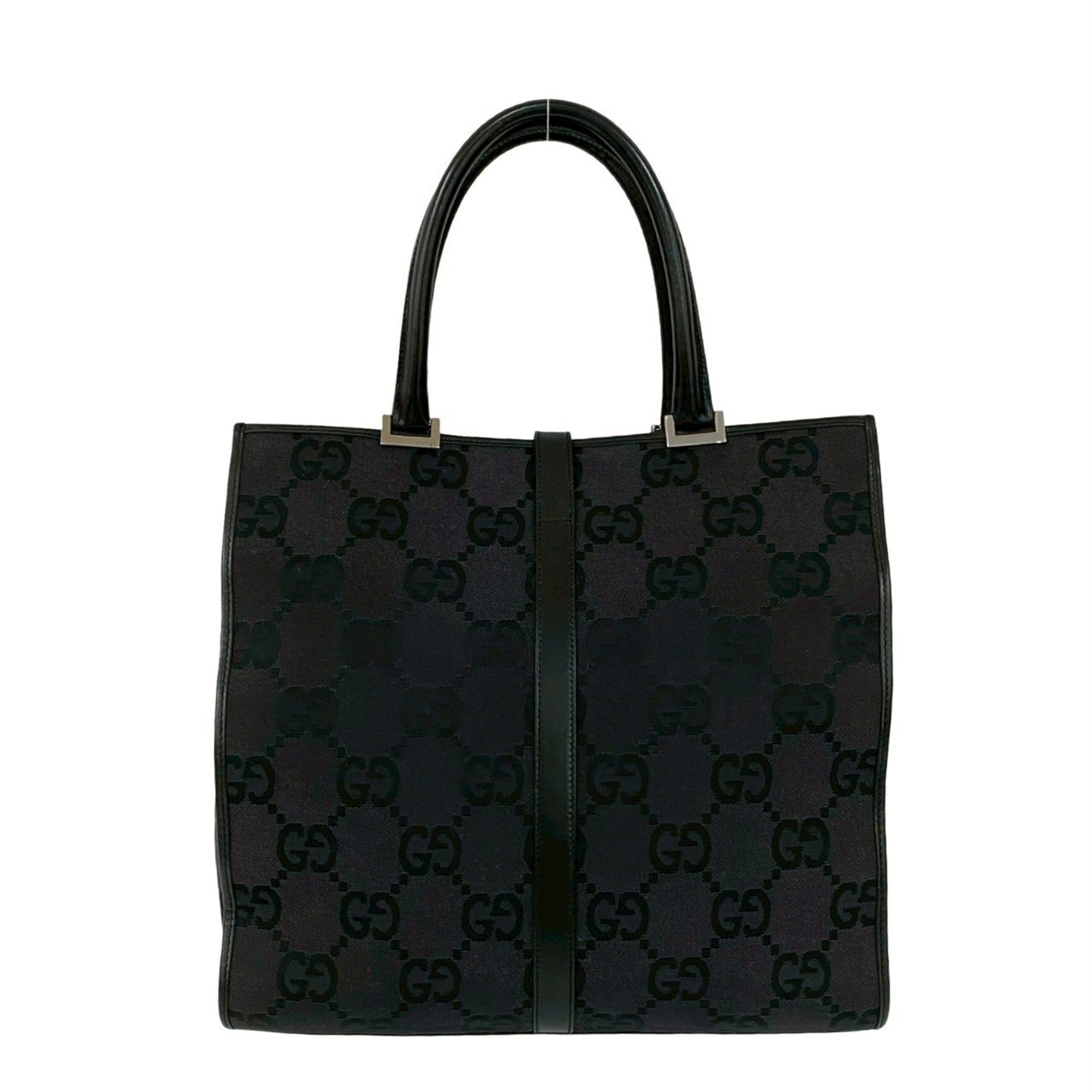 Gucci Black Gray Canvas Leather Handbag Tote Bag (Pre-Owned)