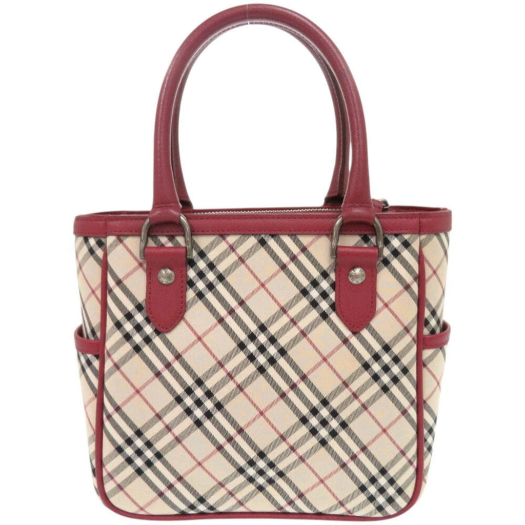 Burberry Beige Red Color Leather Canvas Handbag