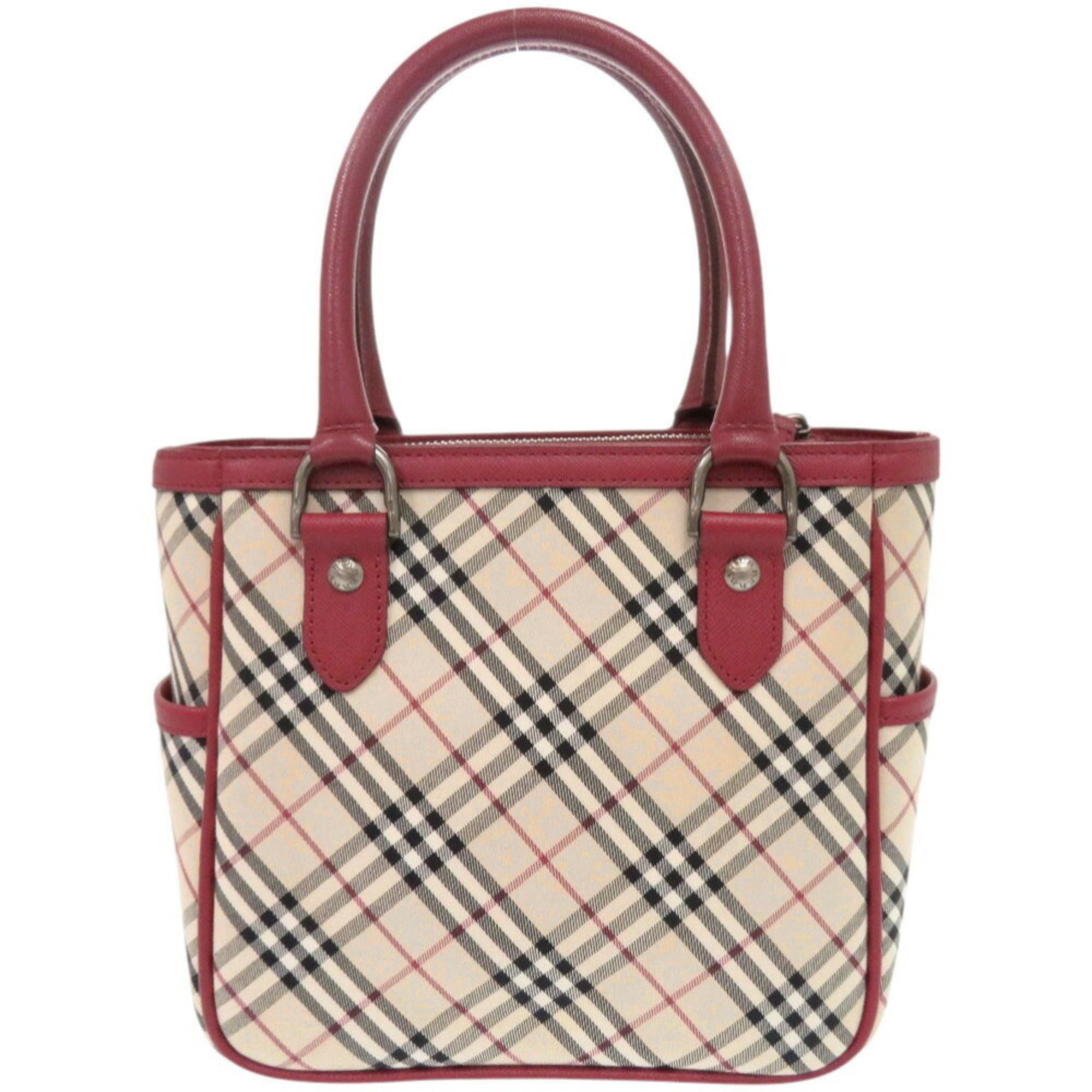 Burberry Beige Red Color Leather Canvas Handbag