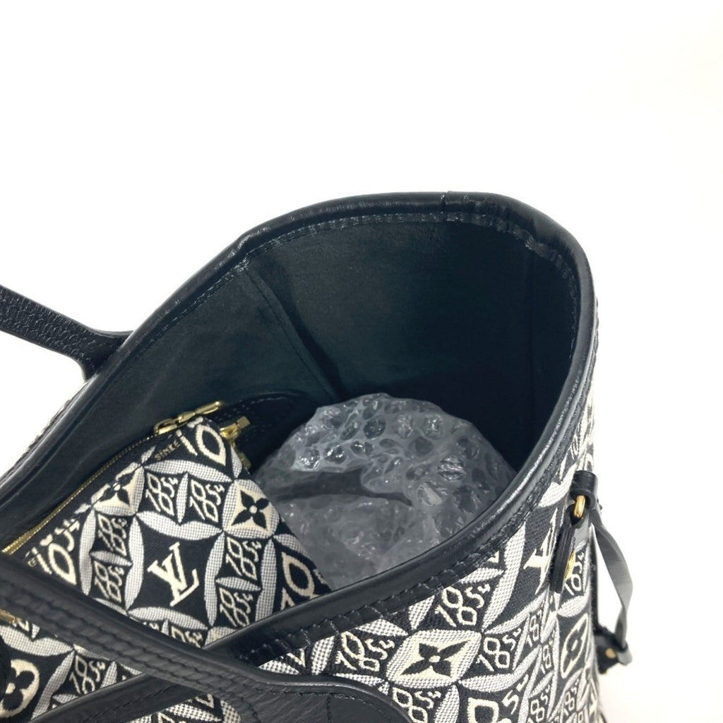 Louis Vuitton Black White Jacquard Leather Shoulder Bag Tote Bag