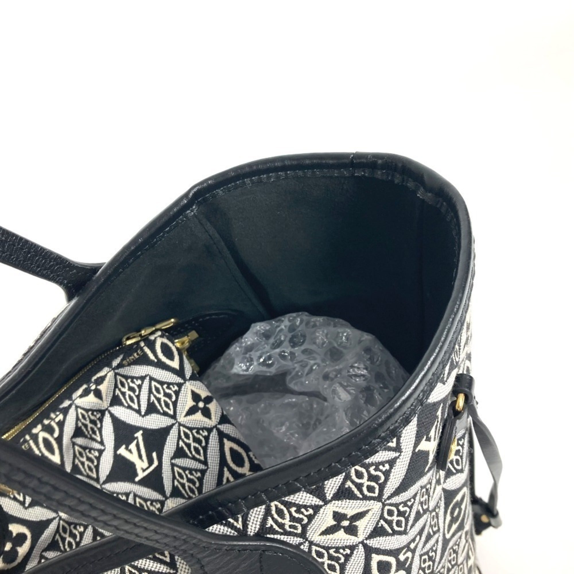 Louis Vuitton Black White Jacquard Leather Shoulder Bag Tote Bag