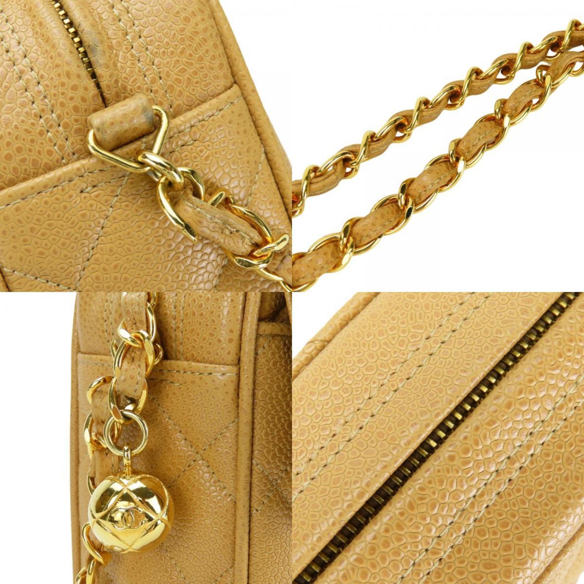 Chanel Beige Grained Calfskin Shoulder Bag
