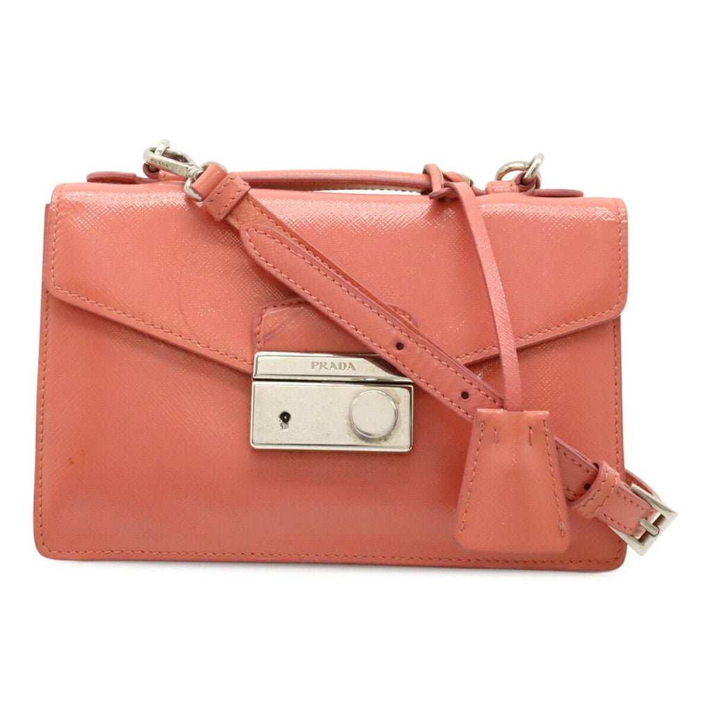 Prada Saffiano Begonia Pink Leather Handbag Pochette Shoulder Bag