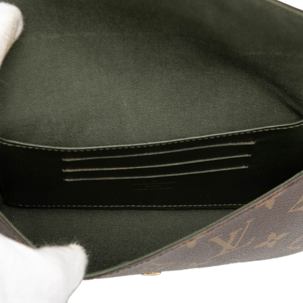 Louis Vuitton Brown Green Khaki Pvc Leather Pochette Shoulder Bag