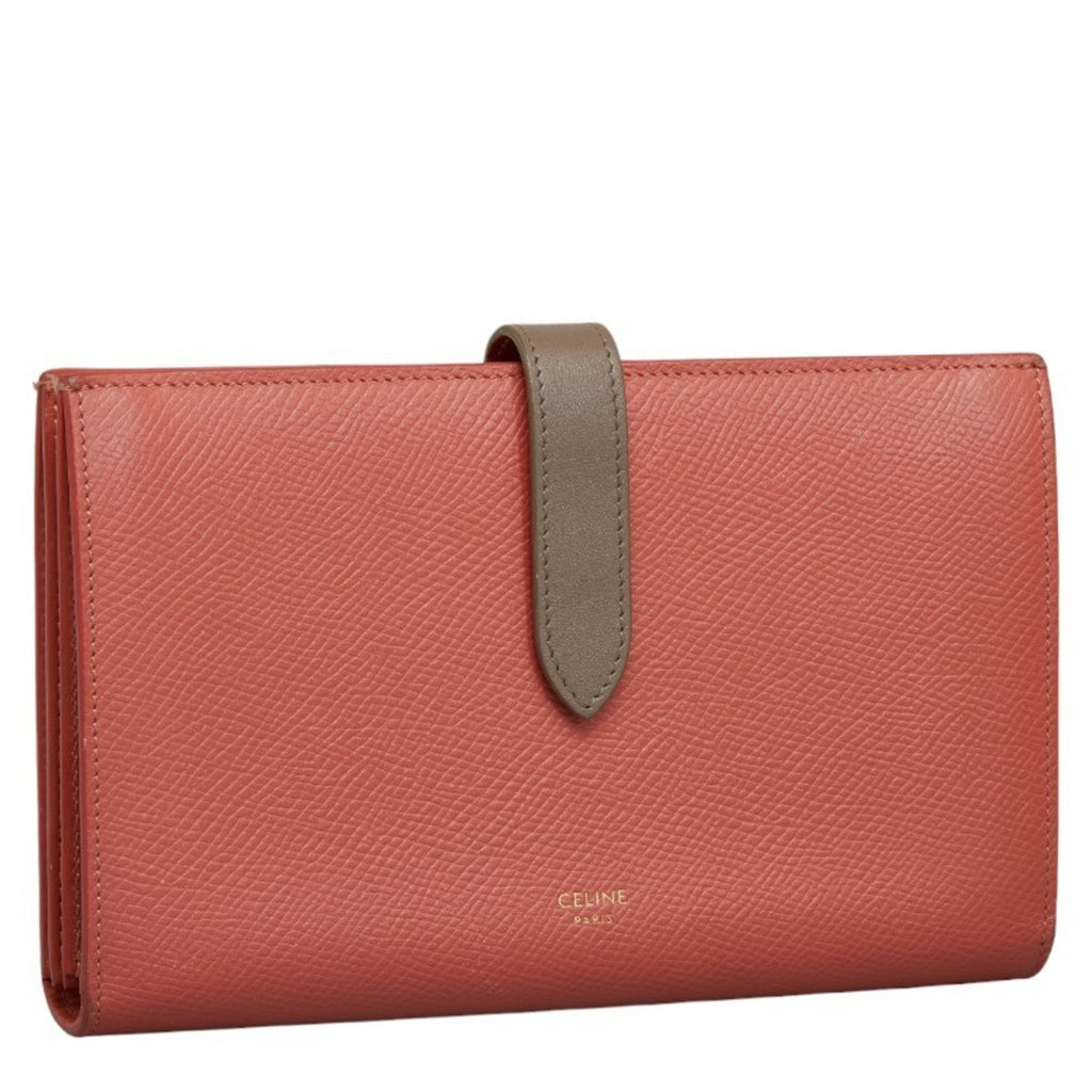 Celine Gray Pink Leather Long Wallet (Bi-Fold)