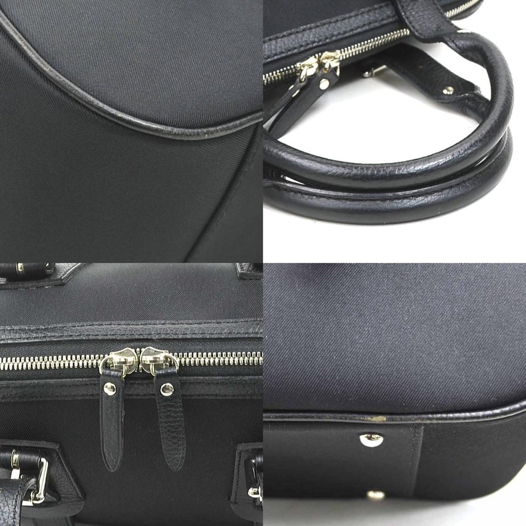 Burberry Beige Black Nylon Canvas Leather Handbag