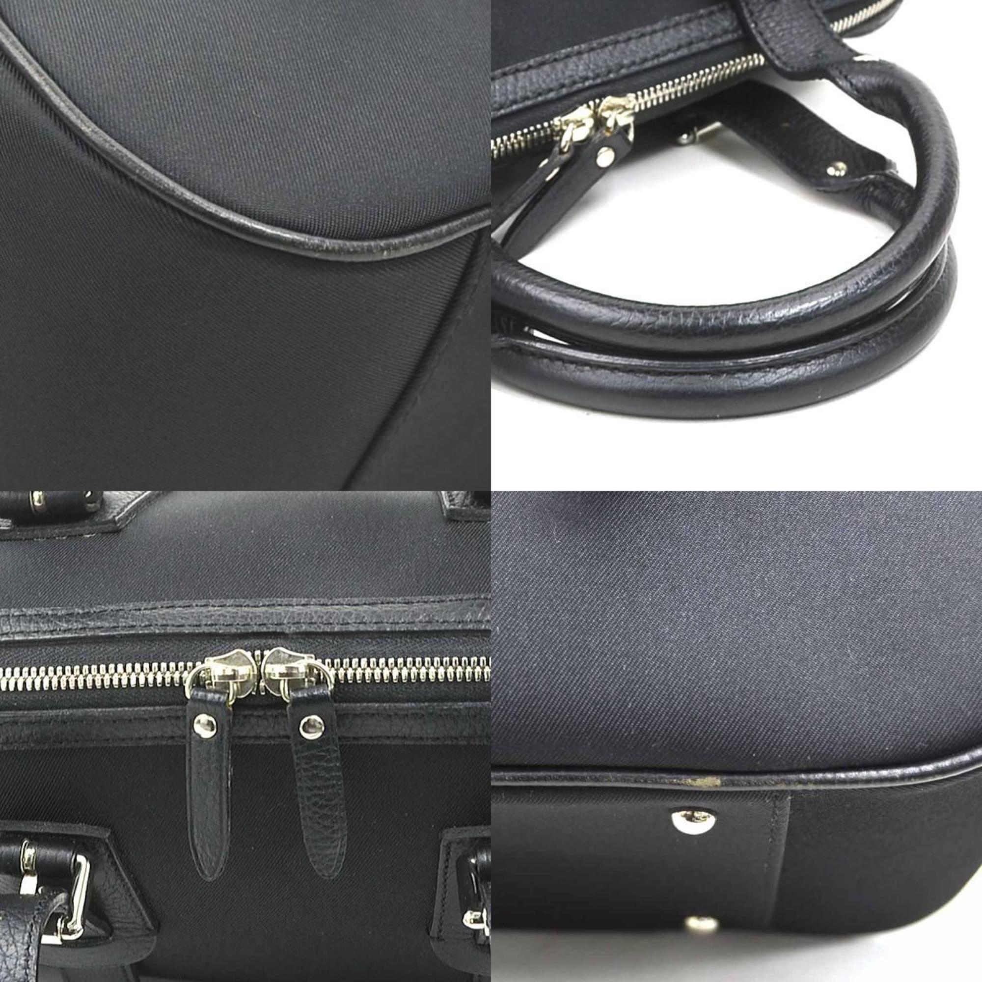 Burberry Beige Black Nylon Canvas Leather Handbag