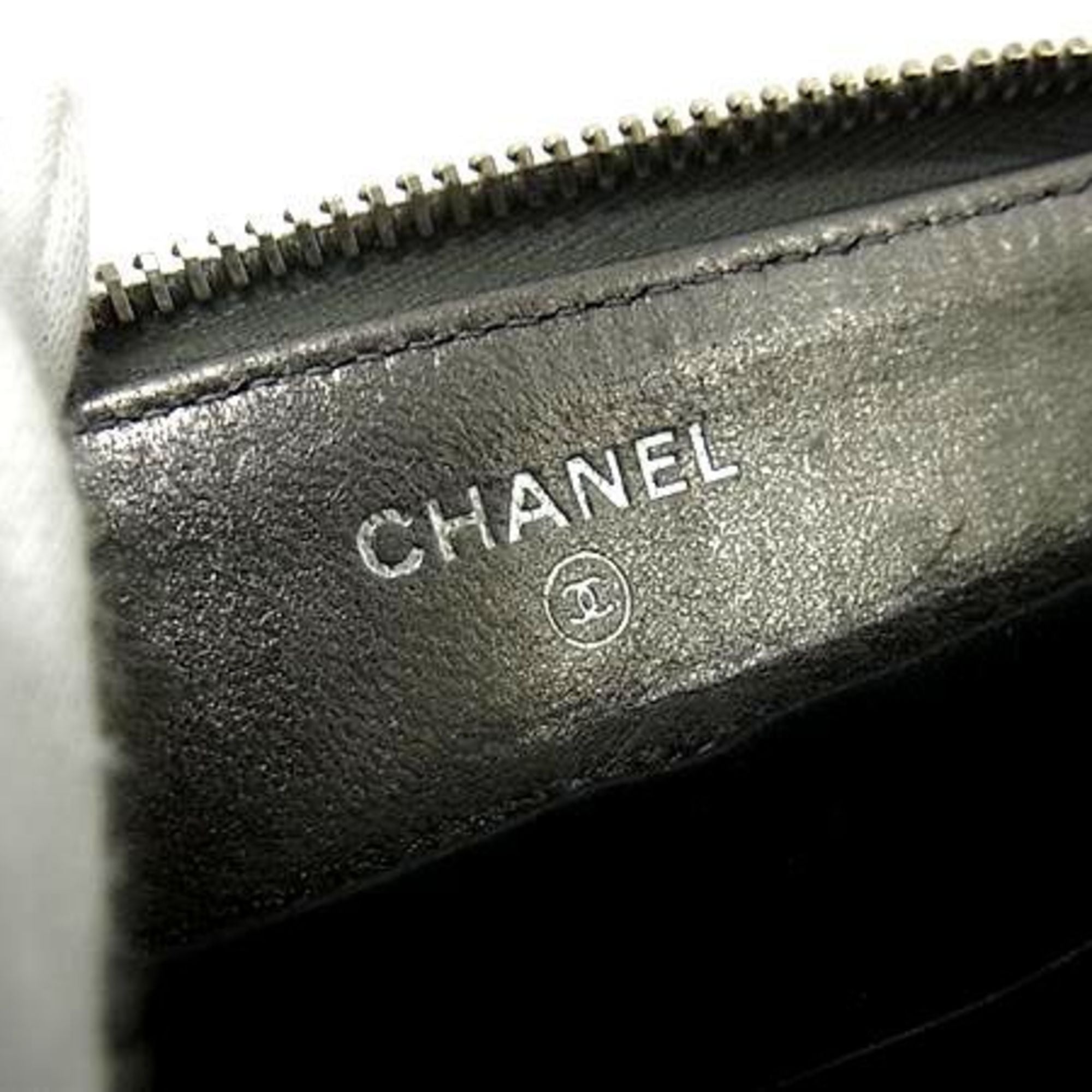 Chanel Gray Leather Long Wallet (Bi-Fold)