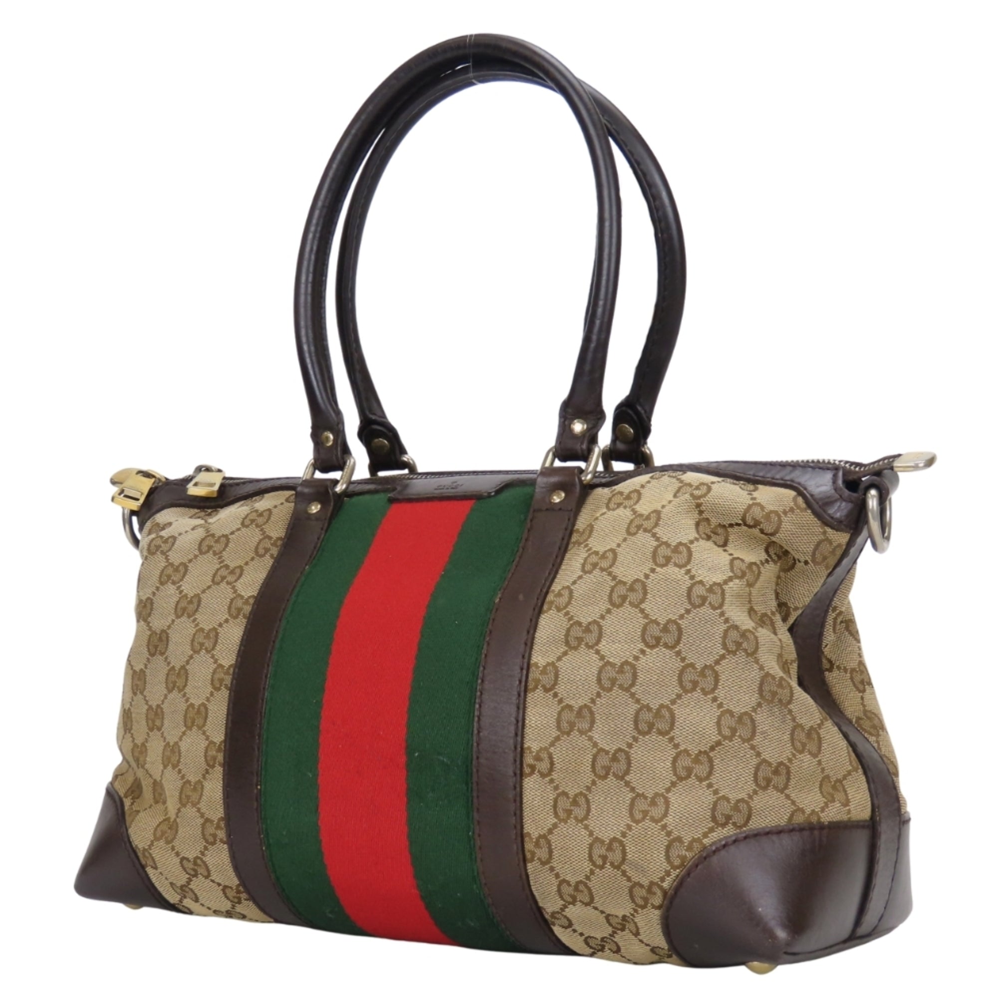 Gucci Beige Dark Brown Gg Canvas Handbag (Pre-Owned)