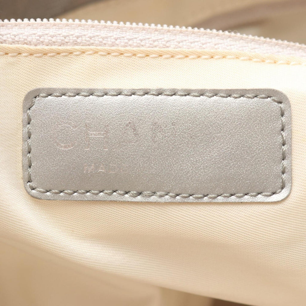 Chanel Gray Silver Leather Nylon Canvas Handbag Tote Bag