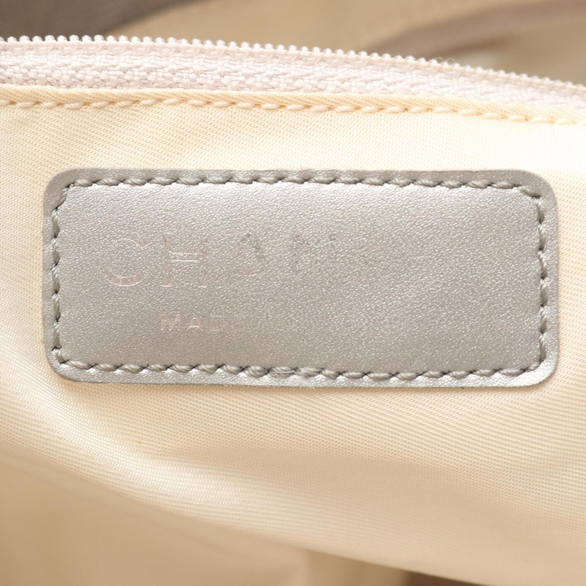 Chanel Gray Silver Leather Nylon Canvas Handbag Tote Bag