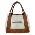 Balenciaga Brown Ivory Canvas Leather Handbag Shoulder