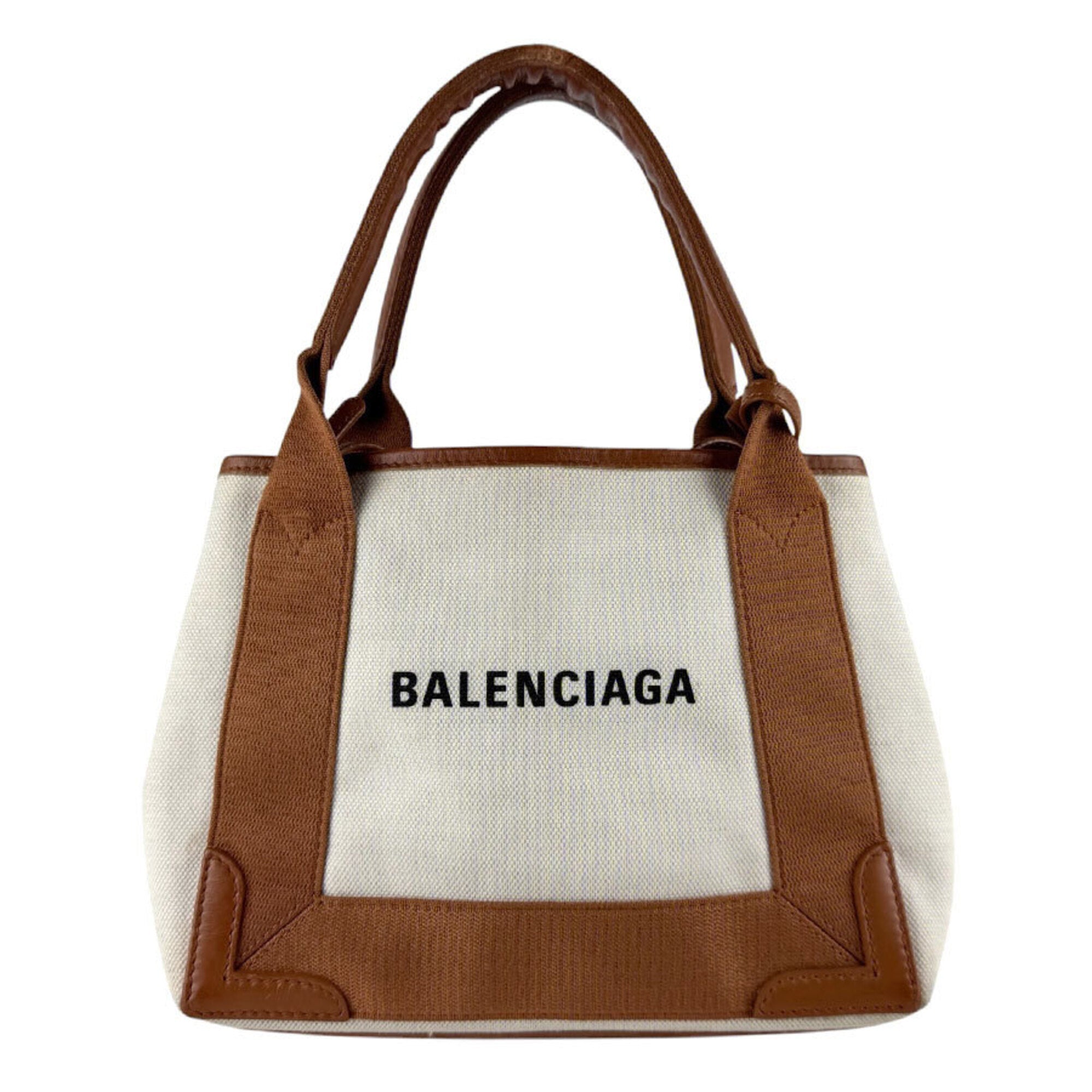 Balenciaga Brown Ivory Canvas Leather Handbag Shoulder