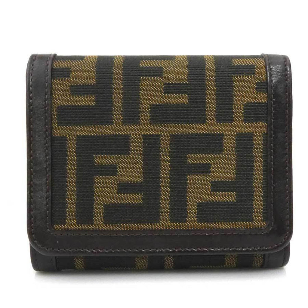 Fendi Zucca Brown Canvas Leather Wallet (Tri-Fold)