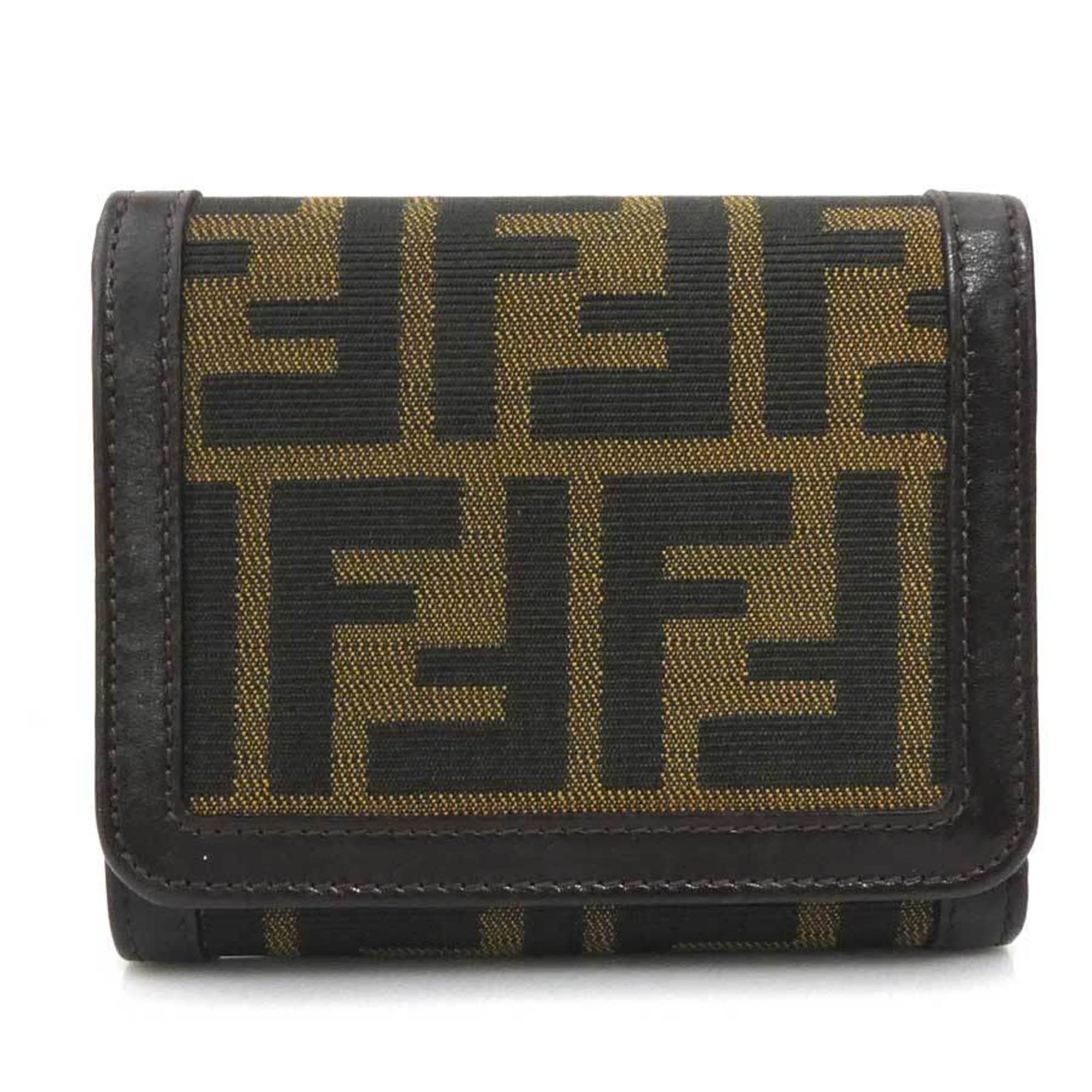 Fendi Zucca Brown Canvas Leather Wallet (Tri-Fold)