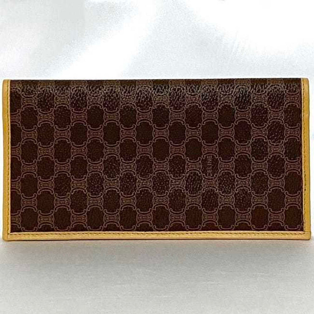 Celine Beige Brown Pvc Leather Long Wallet (Bi-Fold)