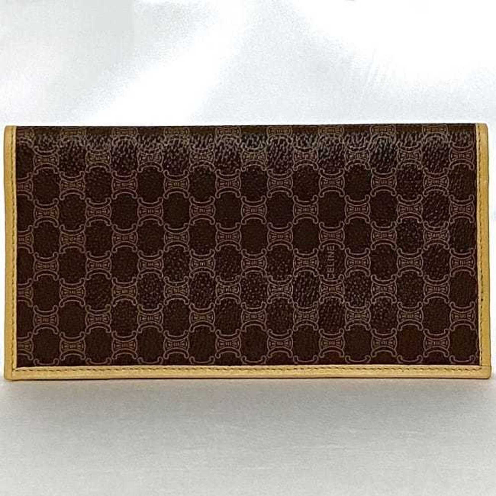 Celine Beige Brown Pvc Leather Long Wallet (Bi-Fold)