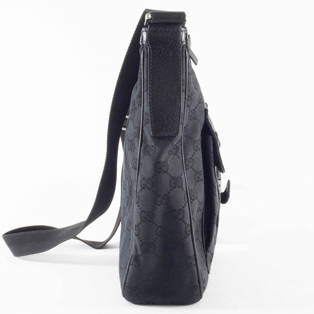 Gucci Black Gg Canvas Leather Shoulder Bag (Pre-Owned)