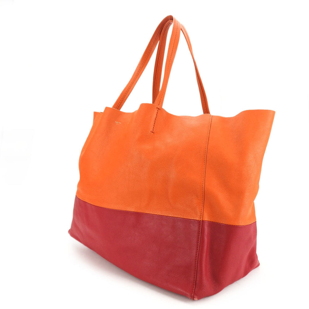 Celine Orange Red Leather Tote Bag