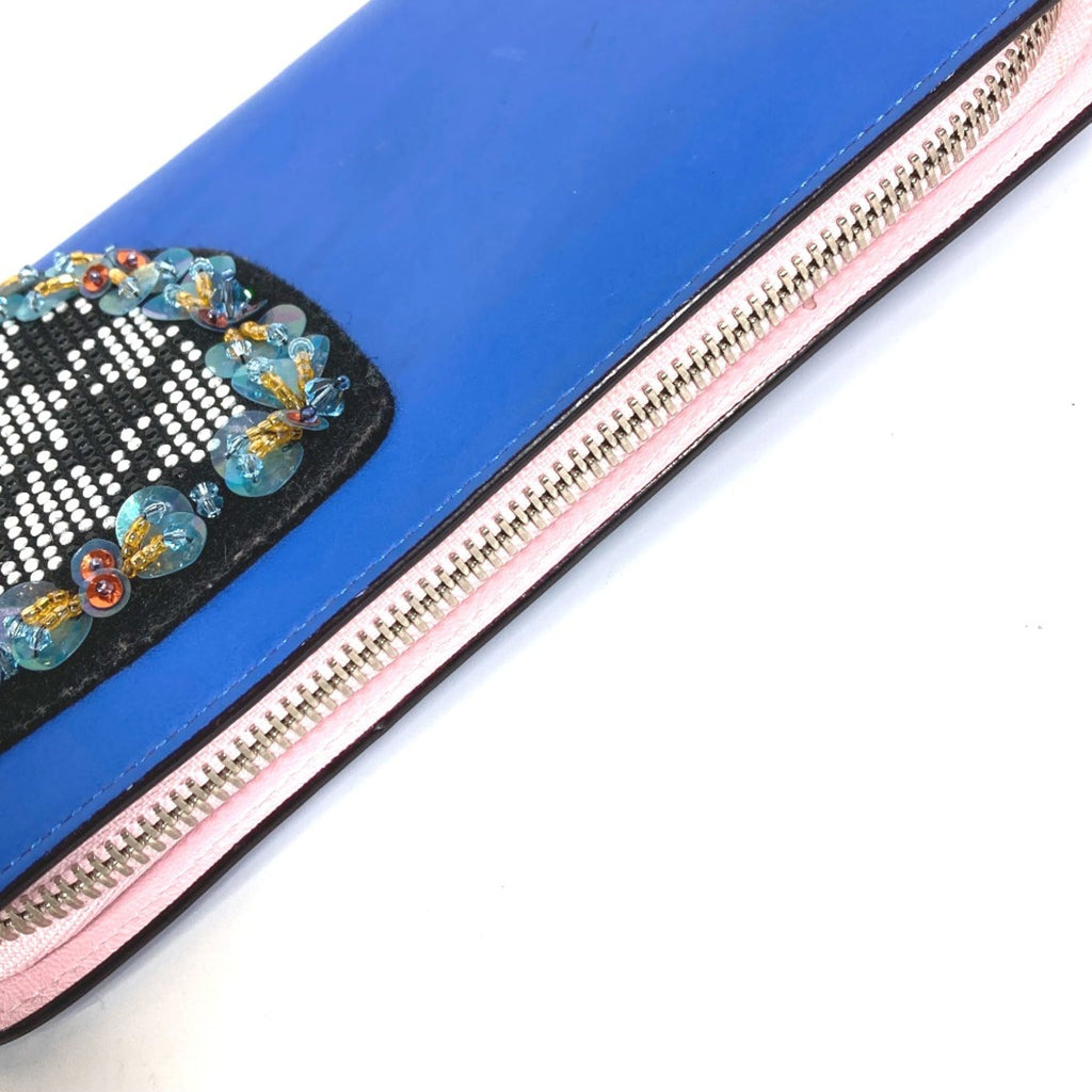 Christian Dior Blue Leather Long Wallet (Bi-Fold) (Pre-Owned)