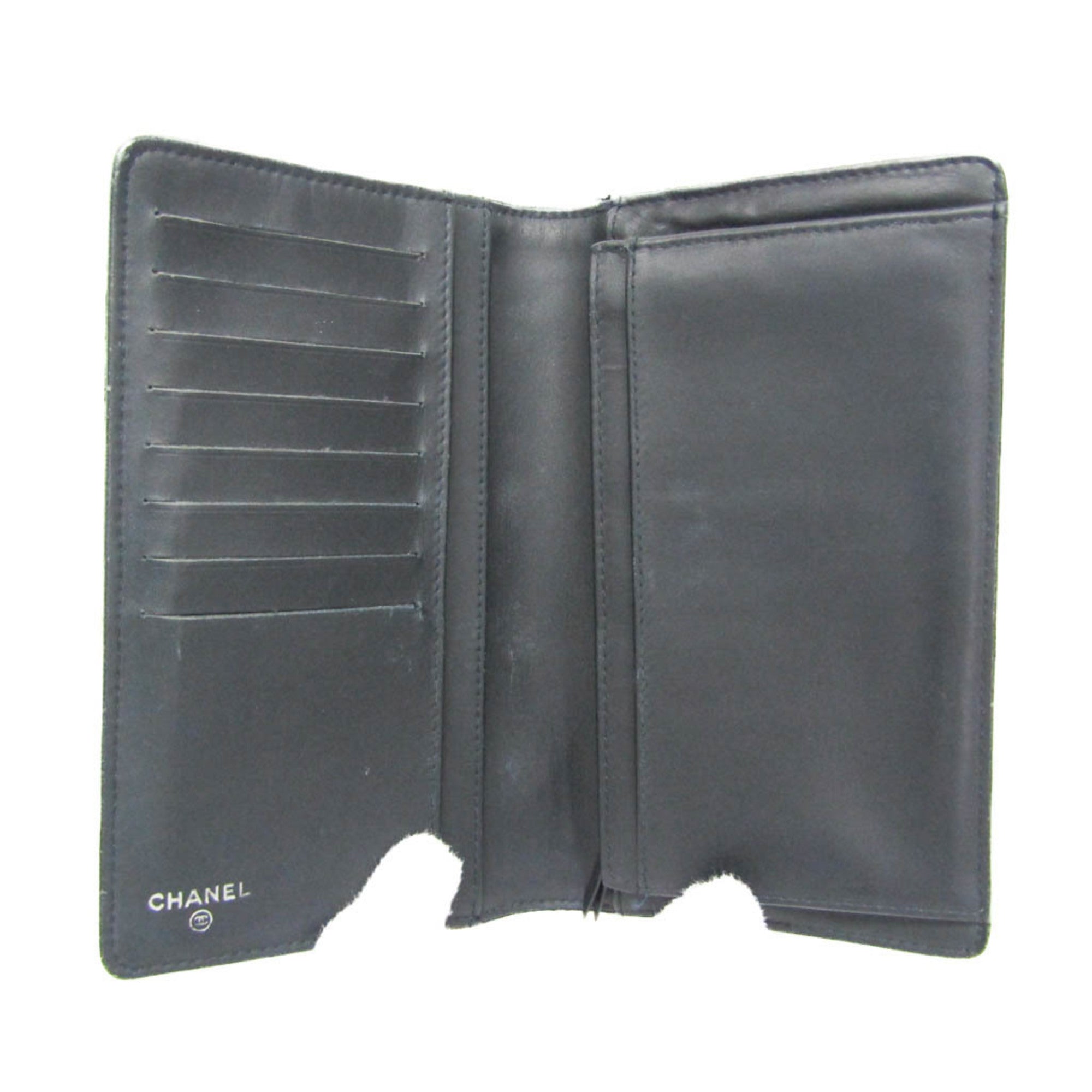 Chanel Boy Chanel Dark Navy Leather Long Wallet (Bi-Fold)