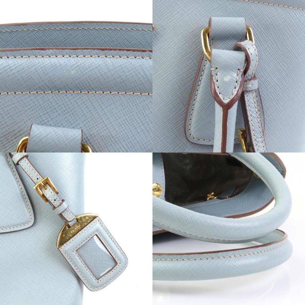 Prada Light Blue Off-White Leather Handbag Shoulder Bag