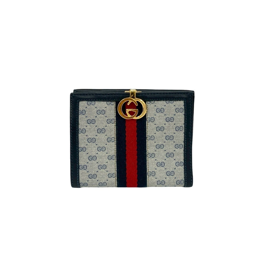 Gucci Navy Red Color Leather Pvc Wallet (Bi-Fold) (Pre-Owned)